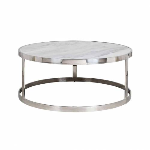 Table basse ronde 95Ø -  Inox et marbre blanc "Levanto" Tables basses rondes - 63