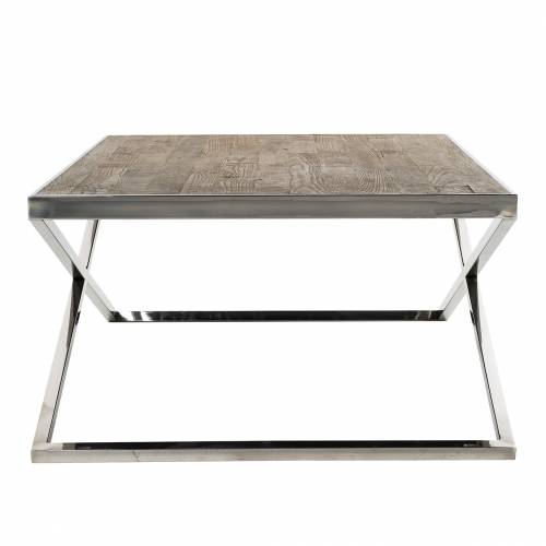 Table basse rectangulaire 130x80 - Inox et bois recyclé "Redmond" Tables basses rectangulaires - 100