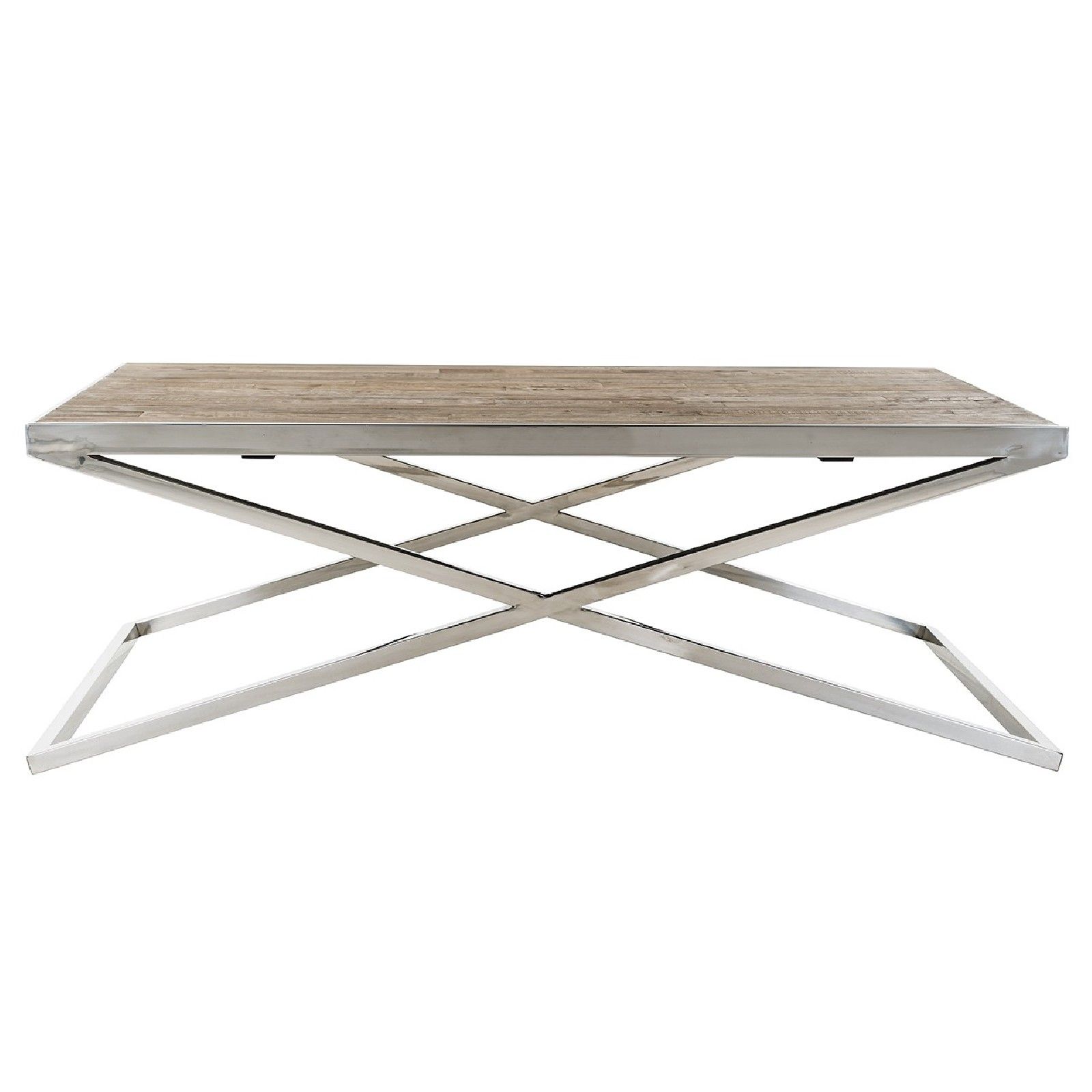 Table basse rectangulaire 130x80 - Inox et bois recyclé 
