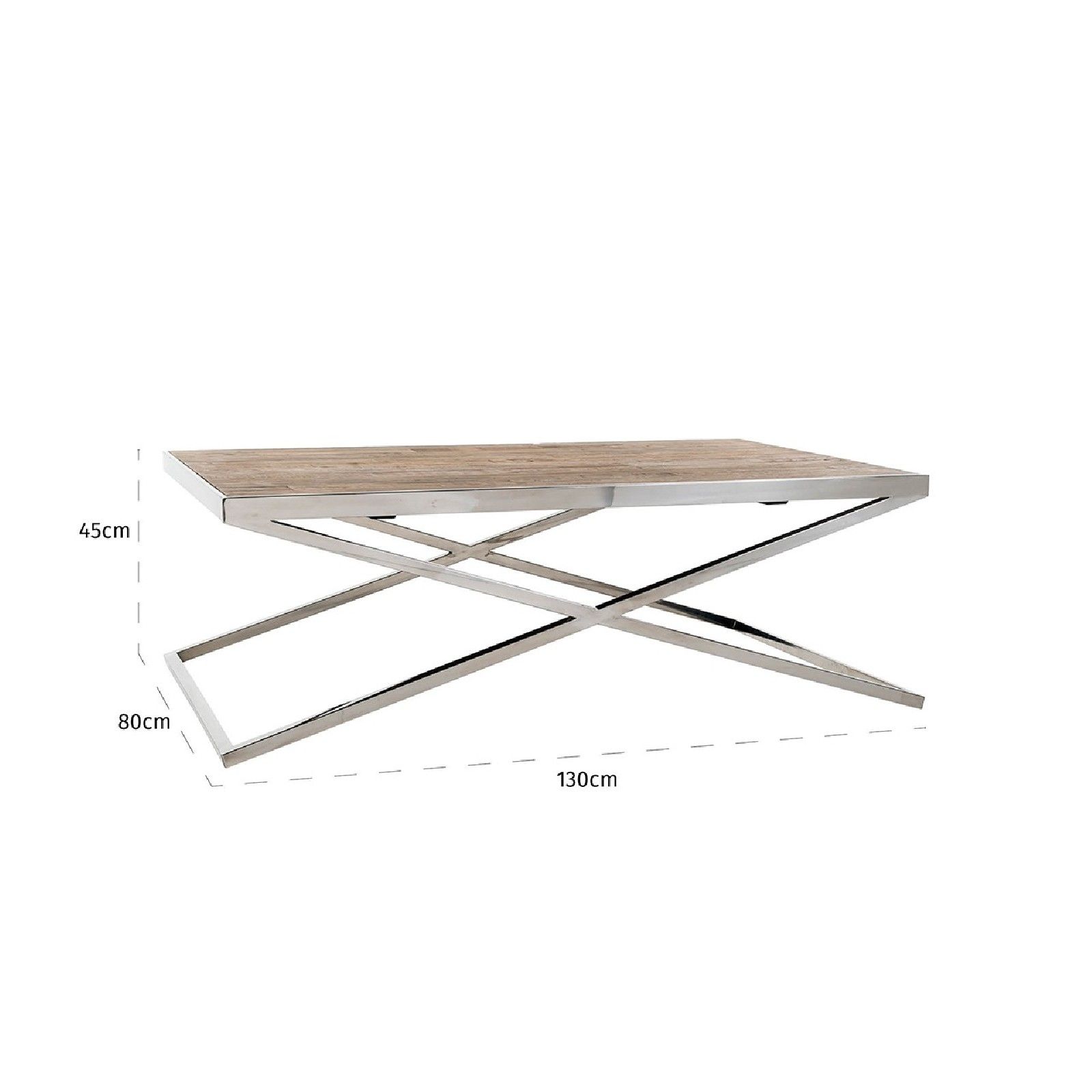 Table basse rectangulaire 130x80 - Inox et bois recyclé 