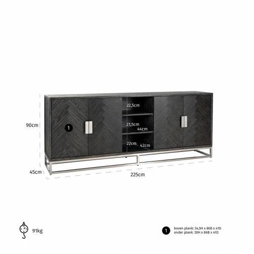 Bahut Blackbone silver 4-portes + espace ouvert Meuble Déco Tendance - 661