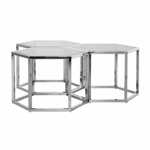 Table de salon Penta set de 4 hexagone argentée Tables basses rondes - 40
