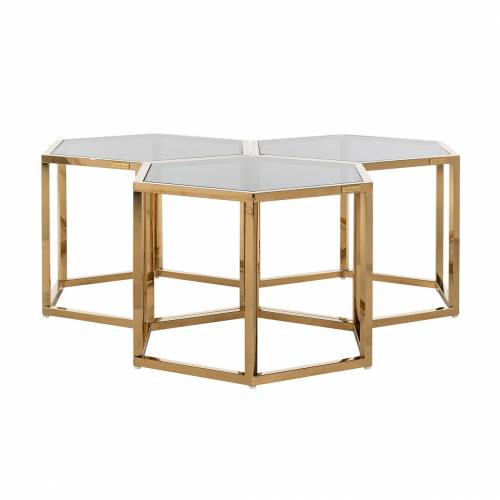Table de salon Penta set de 3 hexagone dorée Tables basses rondes - 25