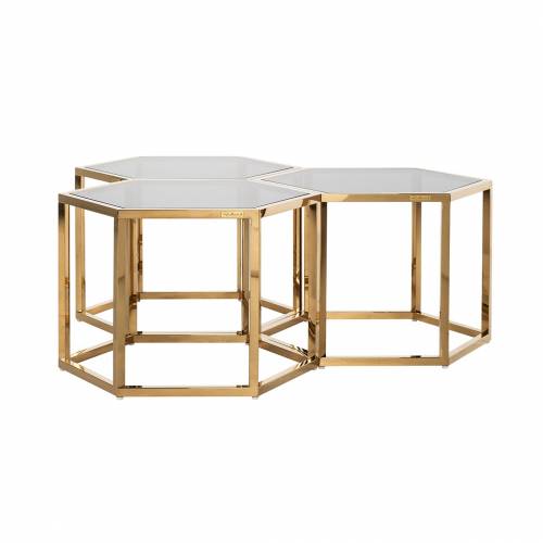 Table de salon Penta set de 3 hexagone dorée Tables basses rondes - 33