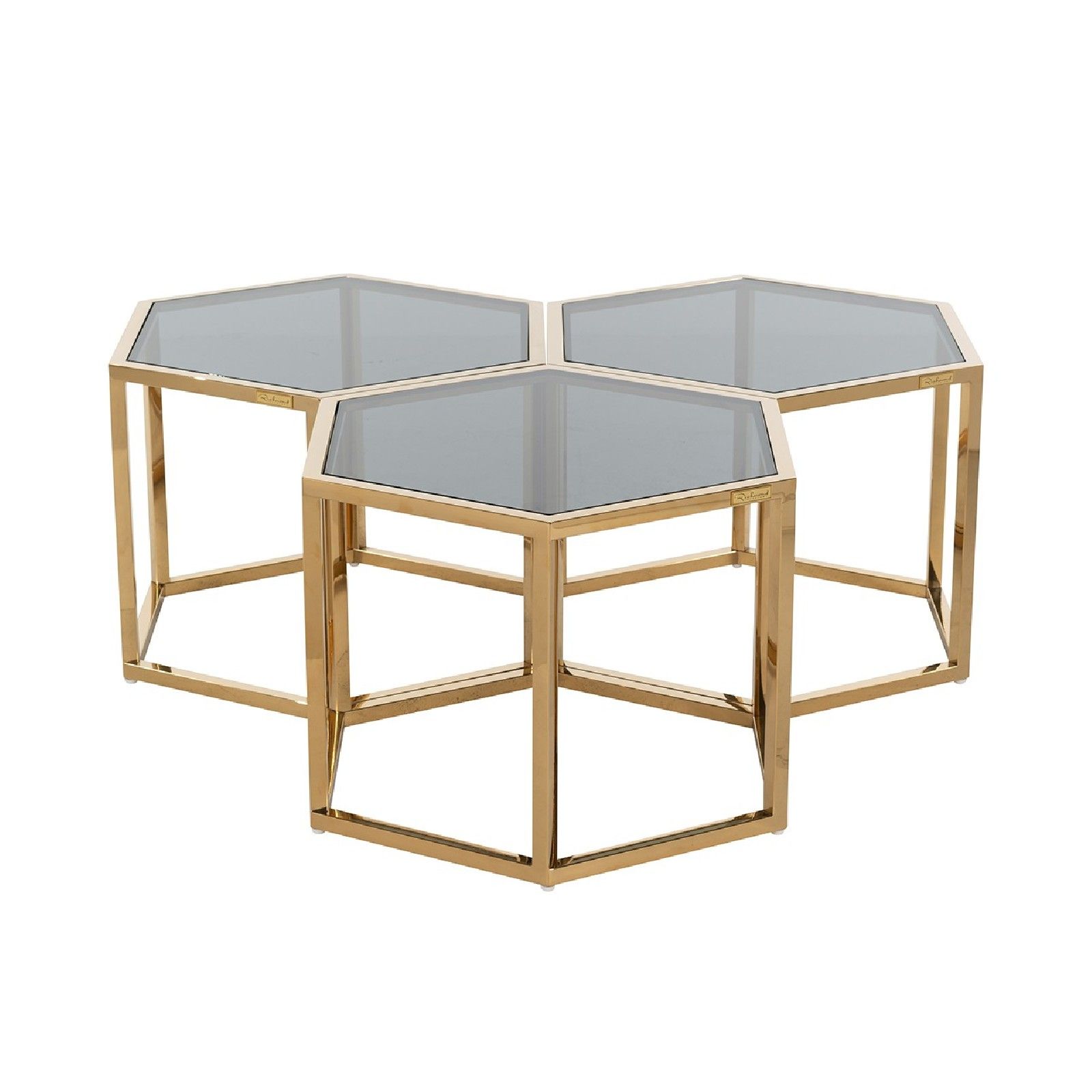 Table de salon Penta set de 3 hexagone dorée Tables basses rondes - 57