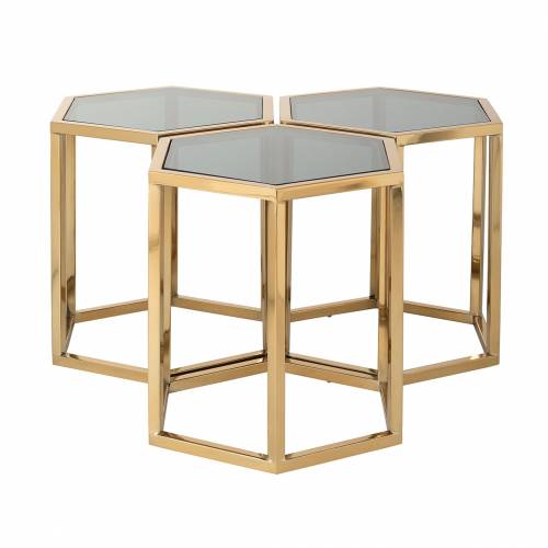 Table de salon Penta set de 3 hexagone dorée Tables basses rondes - 73
