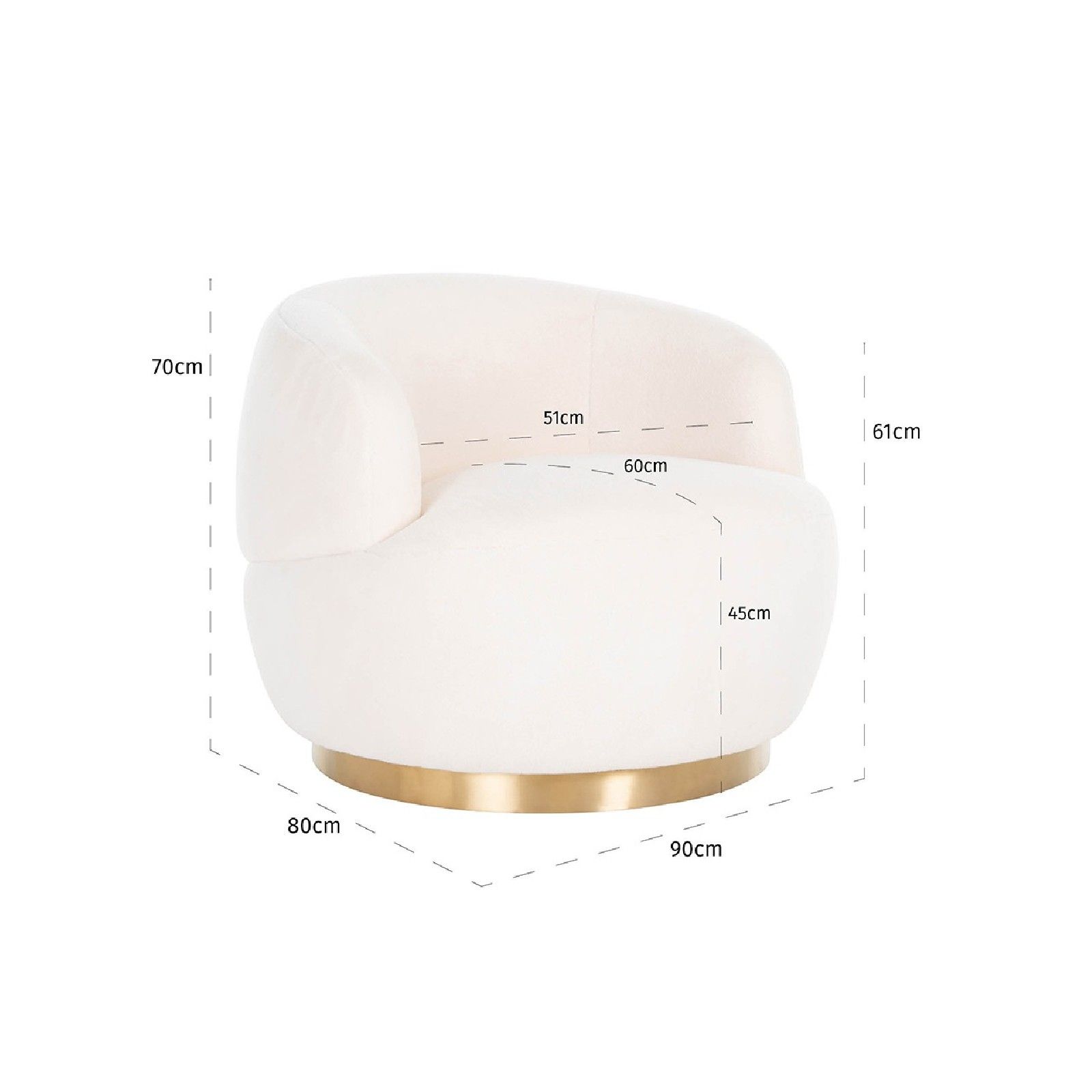 Chaise pivotante Teddy White Faux sheep / Brushed gold Meuble Déco Tendance - 366