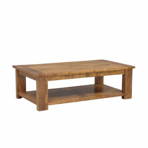 Table basse rectangulaire double plateau bois massif strié