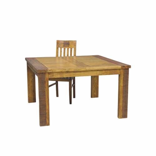 Table à manger carrée allonge bois massif strié