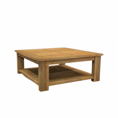 Table basse carrée double plateau bois massif strié