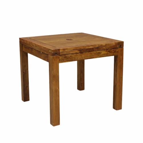 Petite table à manger carrée avec 2 allonges en bois massif