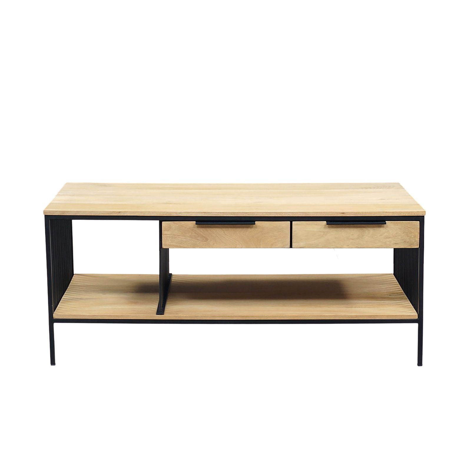 Table basse rectangulaire industrielle fer et bois