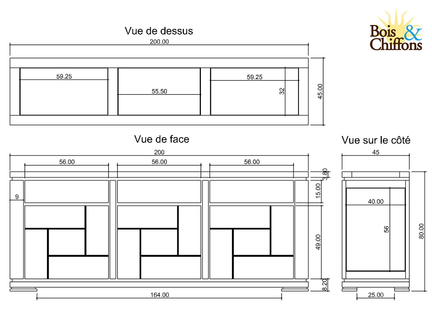 Buffet bois sculpté bicolore 3P 3T | Acacia Maya