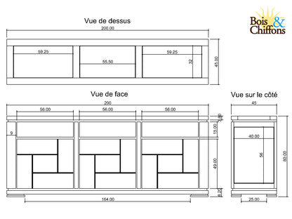 Buffet bois sculpté bicolore 3P 3T | Acacia Maya