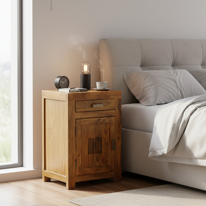 Chevet strié bois - Charnière gauche | Acacia Ramani