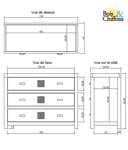 Commode bois massif strié | Acacia Ramani