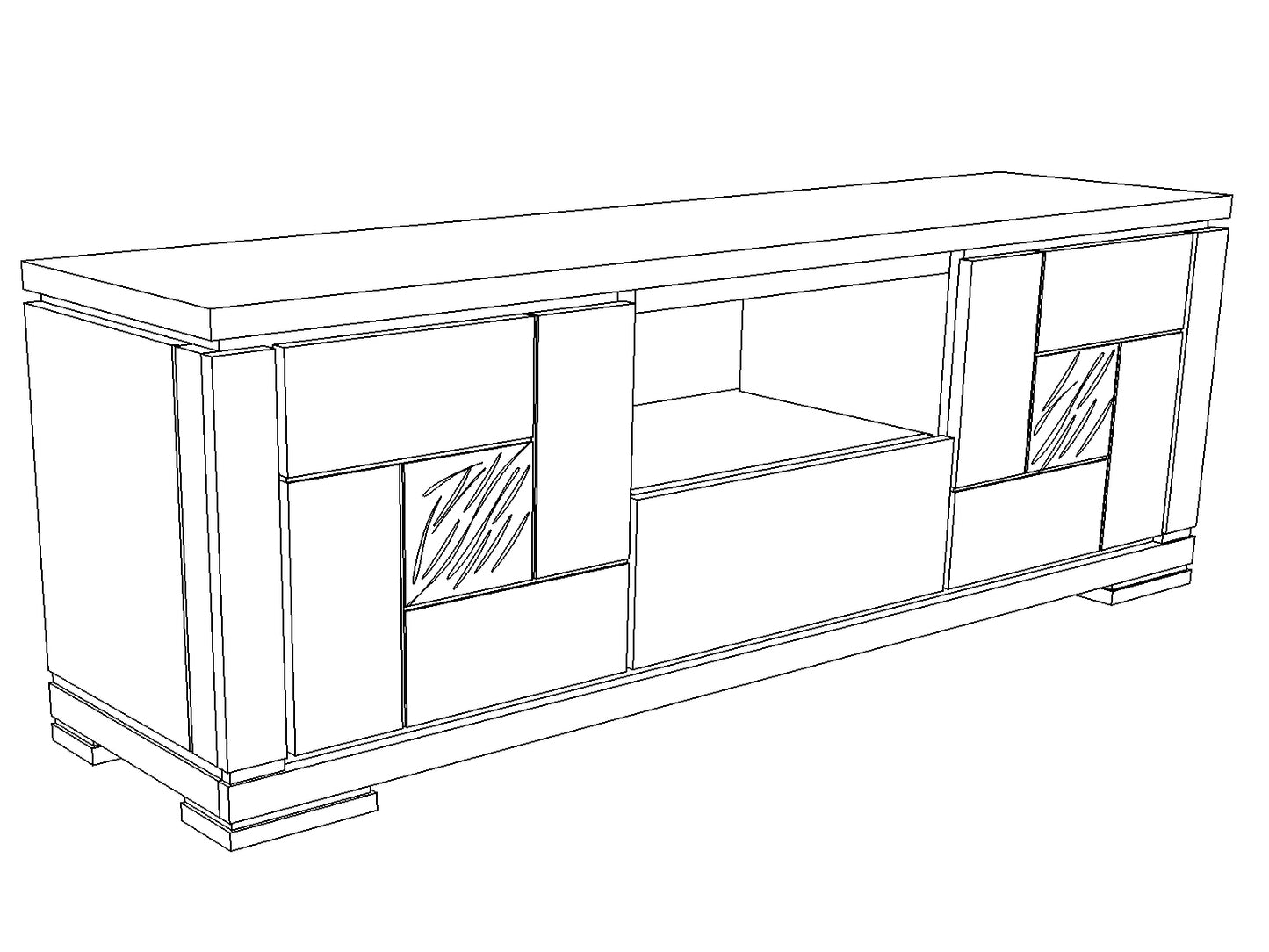 Meuble TV bois sculpté bicolore 160 2P 1T | Acacia Maya