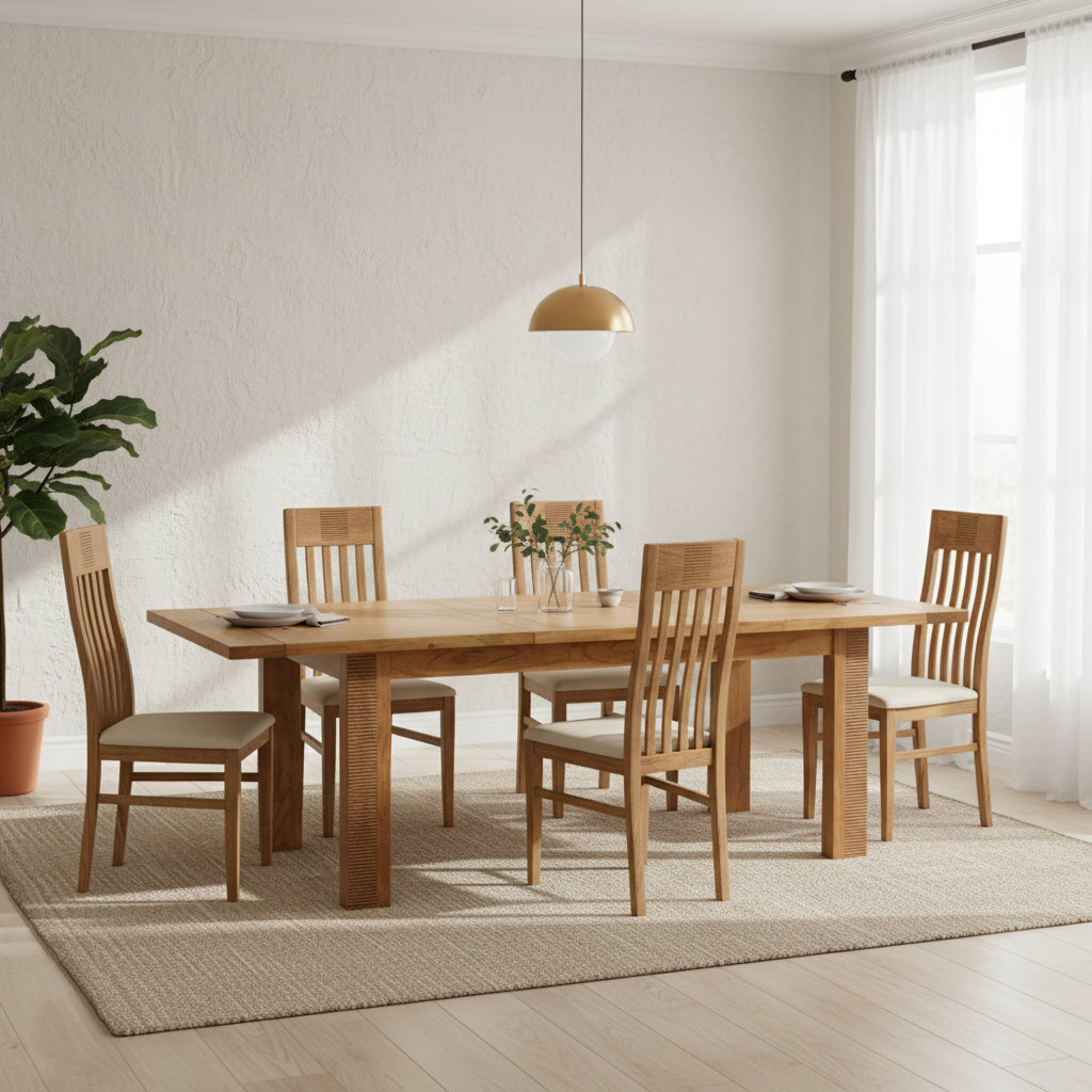 Mesa de comedor rectangular con extensión de madera acanalada de 180 cm | Acacia Verone