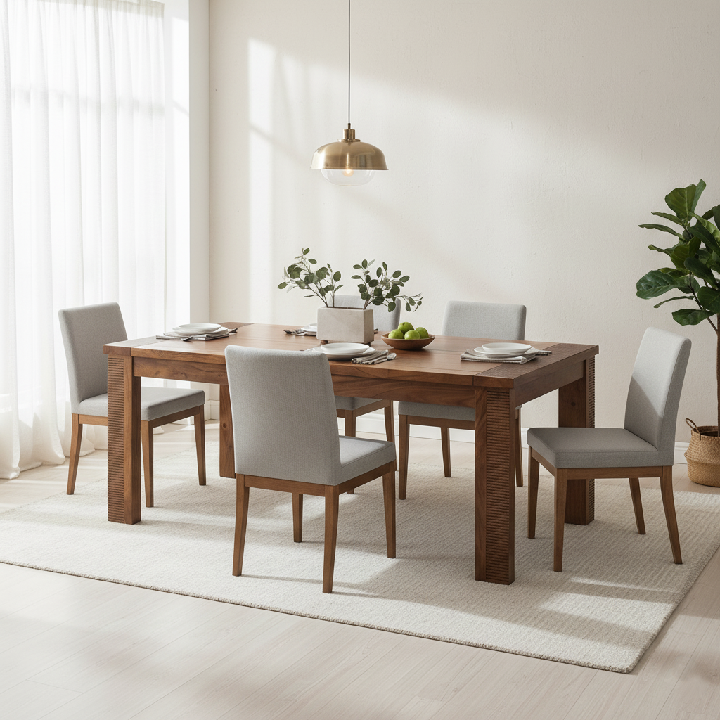 Mesa de comedor rectangular con extensión de madera acanalada de 180 cm | Acacia Verone