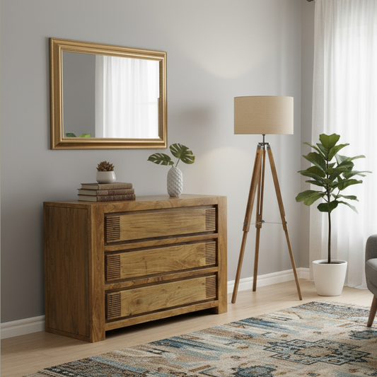 Commode bois strié 3T | Acacia Verone