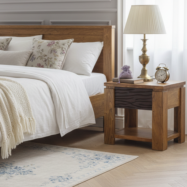 Chevet bois sculpté bicolore 1T | Acacia Maya