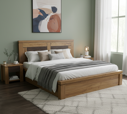 Lit bois sculpté 160 bicolore | Acacia Maya