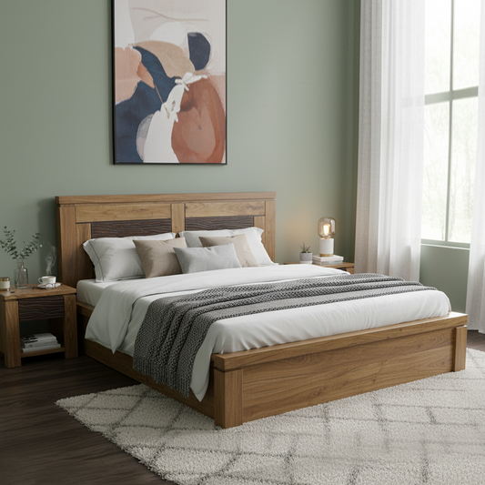 Lit bois sculpté 160 bicolore | Acacia Maya