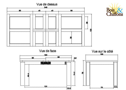 Table à manger en bois sculpté bicolore 160/240 | Acacia Maya