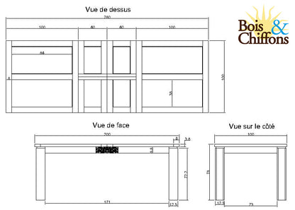 Table rectangulaire en bois sculpté bicolore 200/280 | Acacia Maya