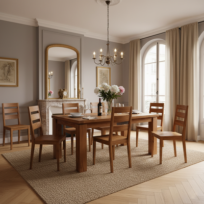 Table à manger en bois sculpté bicolore 160/240 | Acacia Maya