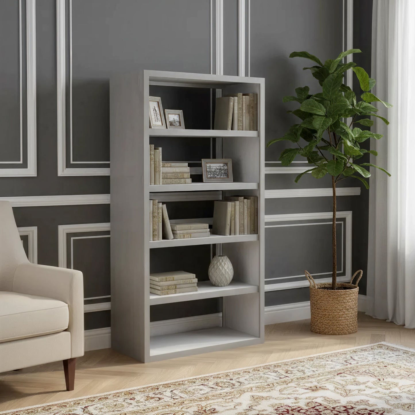 Estante aberta de 5 níveis em acácia maciça e folheado