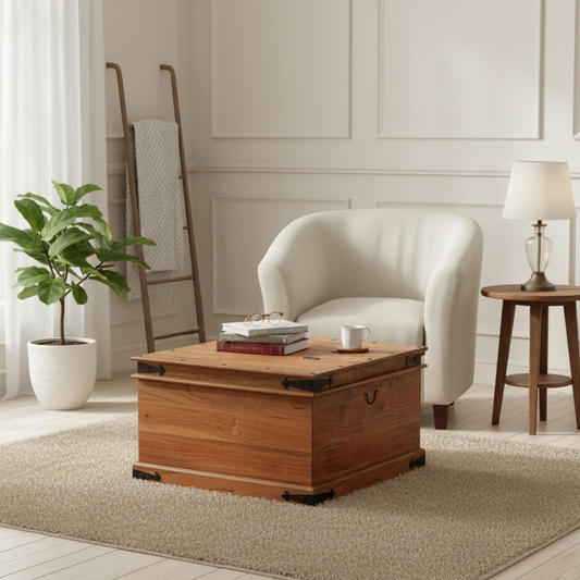 Table basse coffre carrée en acacia massif