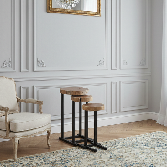 Set de 3 tables basses gigognes acacia et métal