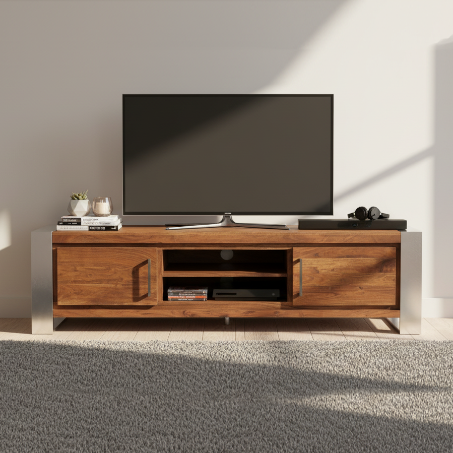 Meuble TV 2 portes | Acacia Stainless III