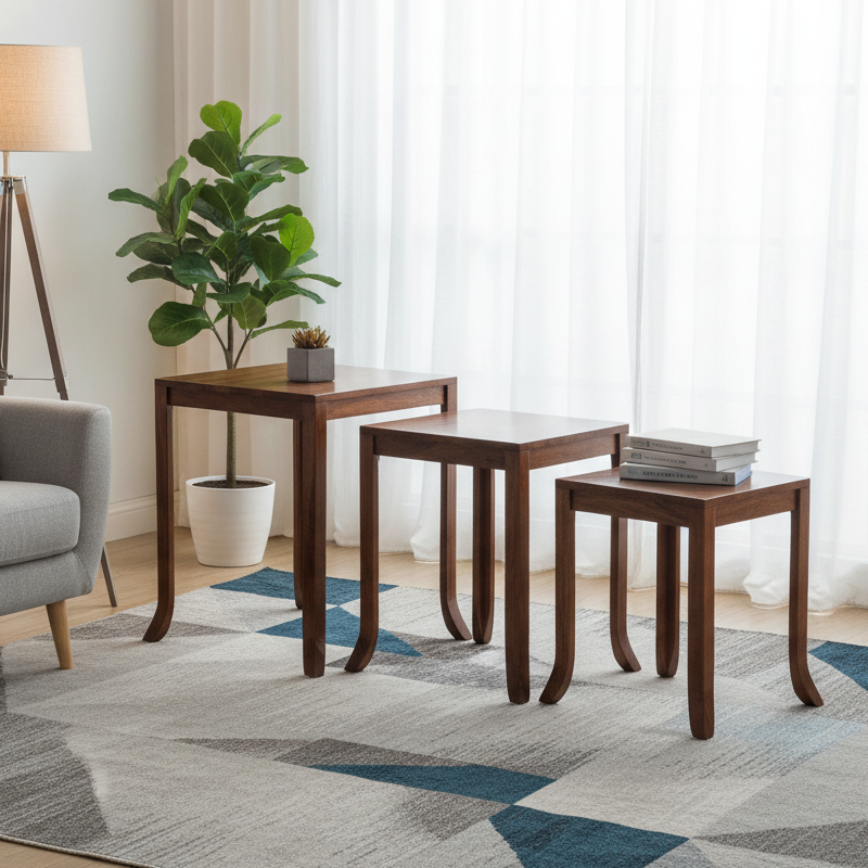Set de 3 tables basses gigognes en acacia massif