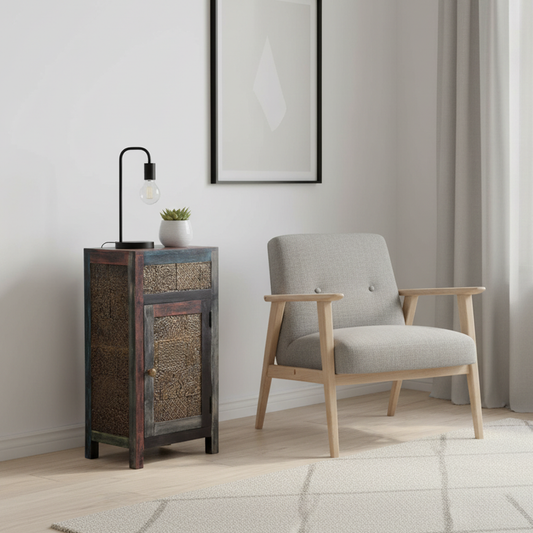 Mesa auxiliar tallada | Madera de mango de Pushkar