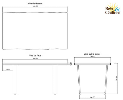 Table rectangulaire 160cm en acacia massif | Acacia Forest