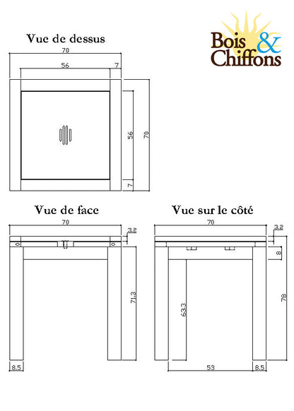 Table carrée 70x70 à rallonges