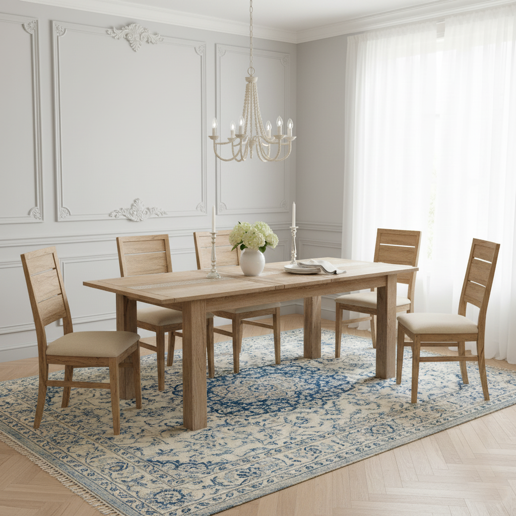 Mesa de jantar com tampo de cana de 155 cm e extensão de 60 cm | Acacia Tatoo II