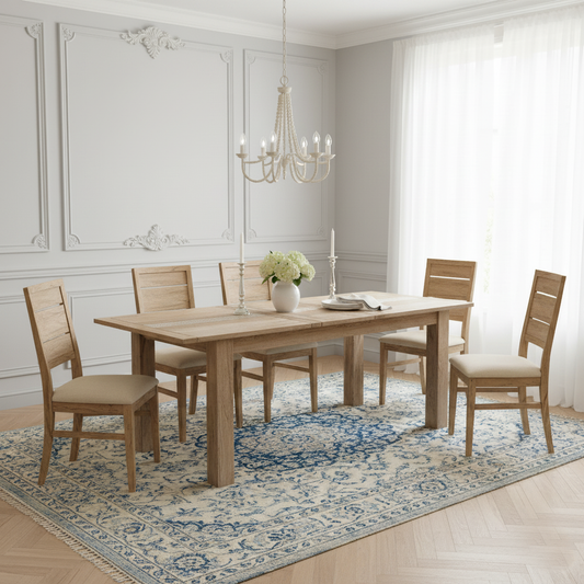 Table à manger plateau cannage 155 rallonge 60 | Acacia Tatoo II