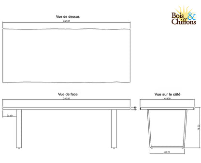 Table à dîner 240cm en acacia massif et métal | Acacia Black Forest