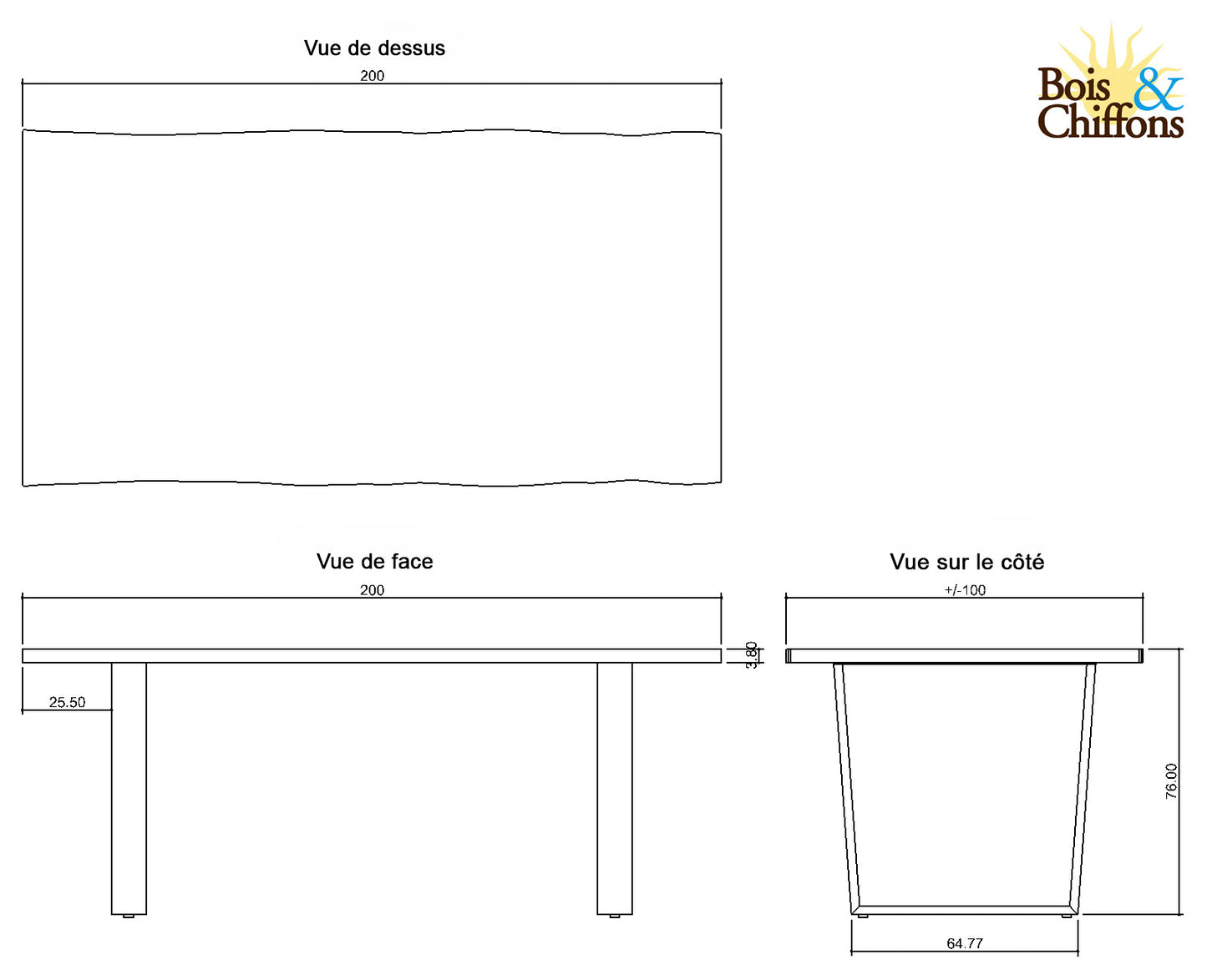 Table de repas 200cm  en acacia massif et métal | Acacia Black Forest