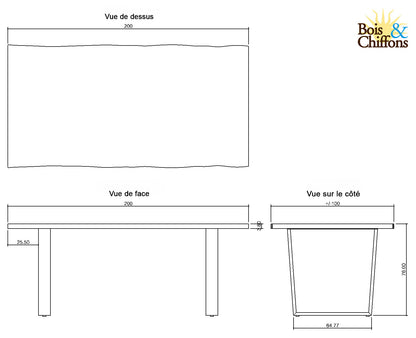 Table de repas 200cm  en acacia massif et métal | Acacia Black Forest