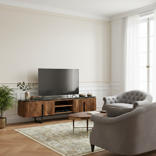 Grand meuble TV plateau marbre noir | Manguier Kfir