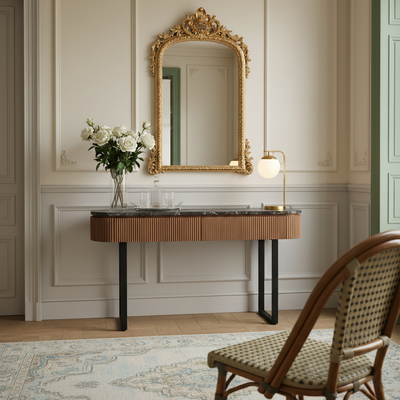 Console bois plateau marbre noir | Manguier Kfir