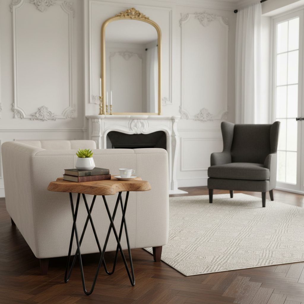 Mesa auxiliar con tablero de madera sin tratar | Raíz de acacia