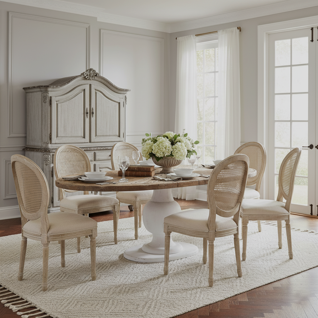 Mesa de comedor ovalada con tablero de madera sin tratar y patas blancas | Madera de mango Aberdine