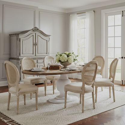 Mesa de comedor ovalada con tablero de madera sin tratar y patas blancas | Madera de mango Aberdine