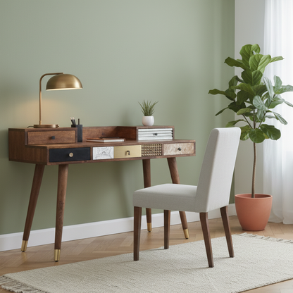 Mesa multimaterial em couro bovino esculpido em madeira | Terranova mango