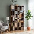 Bibliothèque multi-matériaux peau de vache bois sculpté | Manguier Terranova